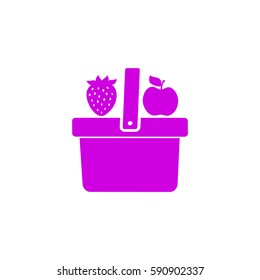 Icono plano. Cesta de compras. Fruta.