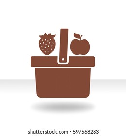 Icono plano. Cesta de compras. Fruta.
