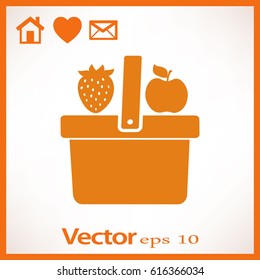 Flat icon. Shopping basket. Fruit.