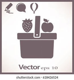 Flat icon. Shopping basket. Fruit.