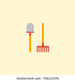 Flat Icon Shovel Element. Vector Illustration Of Flat Icon Rake Isolated On Clean Background. Can Be Used As Shovel, Rake And Tool Symbols.