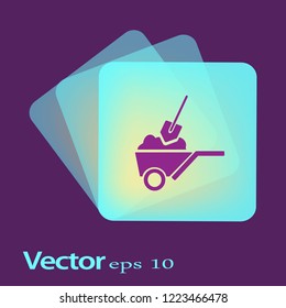 Flat icon. Shovel in a garden wheelbarrow.