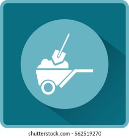 Flat icon. Shovel in a garden wheelbarrow.