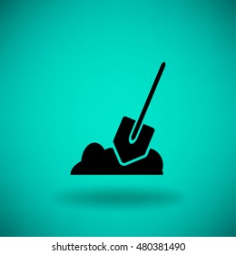 Flat icon. Shovel in the ground.