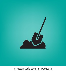 Flat icon. Shovel in the ground.