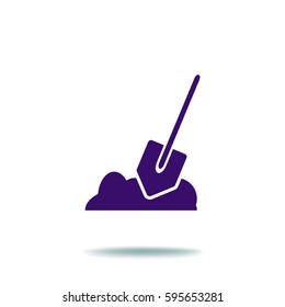Flat icon. Shovel in the ground.