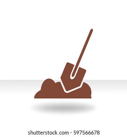 Flat icon. Shovel in the ground.