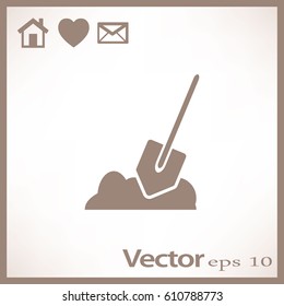 Flat icon. Shovel in the ground.