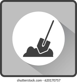 Flat icon. Shovel in the ground.