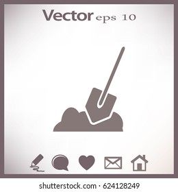 Flat icon. Shovel in the ground.
