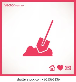 Flat icon. Shovel in the ground.