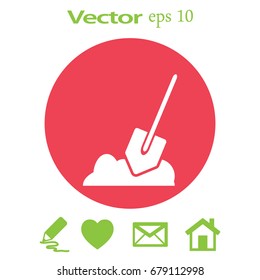 Flat icon. Shovel in the ground.