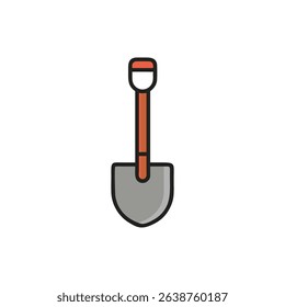 Flat icon of a shovel with orange handle