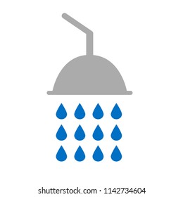 Flat icon shower with water drops isolated on white background. Vector illustration.
