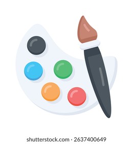 A flat icon showing art palette with colorful paint dabs