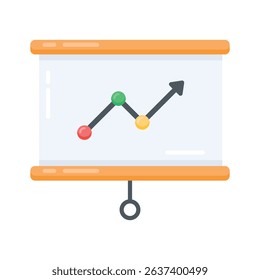 A flat icon showing business presentation with charts and data