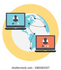 
Flat icon showing connectivity around the world 
