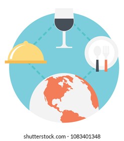 
Flat icon showing different cuisine from around the world 
