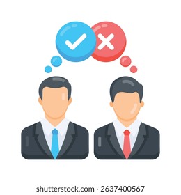 A flat icon showing disagreement with crossed speech bubbles