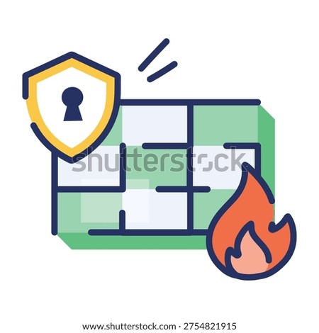 A flat icon showing firewall protection