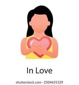 A flat icon showing girl in love 