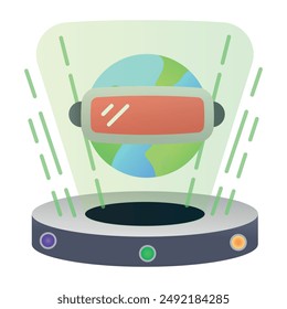 A flat icon showing holographic projection of vr world 