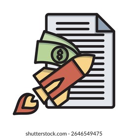Flat icon showing paid articles, perfect for financial strategy, business tools, and marketing design use.