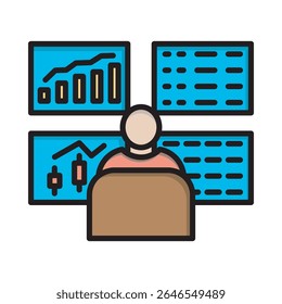 Ícone plano mostrando comerciante, perfeito para estratégia financeira, ferramentas de negócios e uso de design de marketing.