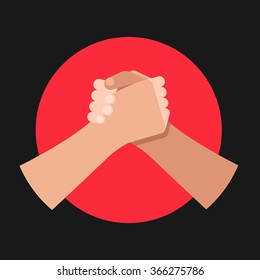 flat icon / sign of armwrestling handshake in the circle