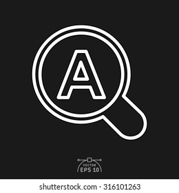 Flat icon of A sign in magnifying glass.