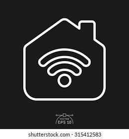 Flat icon of signals wave in house.