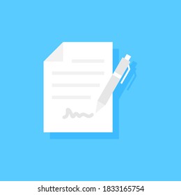 Flat Icon of Signing a contract with a signature, Vector and Illustration.