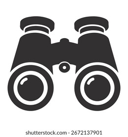 Una silueta de icono plana de binoculares, aislados sobre un fondo blanco, perfecto para la exploración al aire libre y temas de viaje.