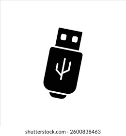Flat Icon Silhouette compact USB flash drive for quick and secure data transfer and storage, editable vector with isolated on white background.