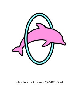 Flat icon with silhouette of playing dolphin. Summer resort and entertainment symbol. Vector isolated outline illustration