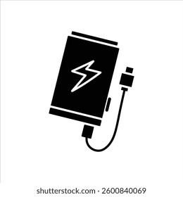 Flat Icon Silhouette sleek and compact power bank, editable vector with isolated on white background.