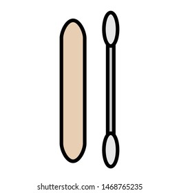 Flat icon is a simple fashionable glamorous cosmic cotton swab for cleaning the face and ears and nail file, manicure guidance. Vector illustration