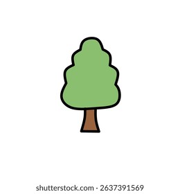 Flat icon of a simple green tree with brown trunk, representing nature, forest, and ecology. Ideal for environmental, educational, or outdoor-themed projects