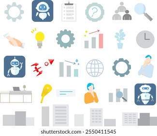 Flat icon simple vector illustration set for chatbot marketing, etc.