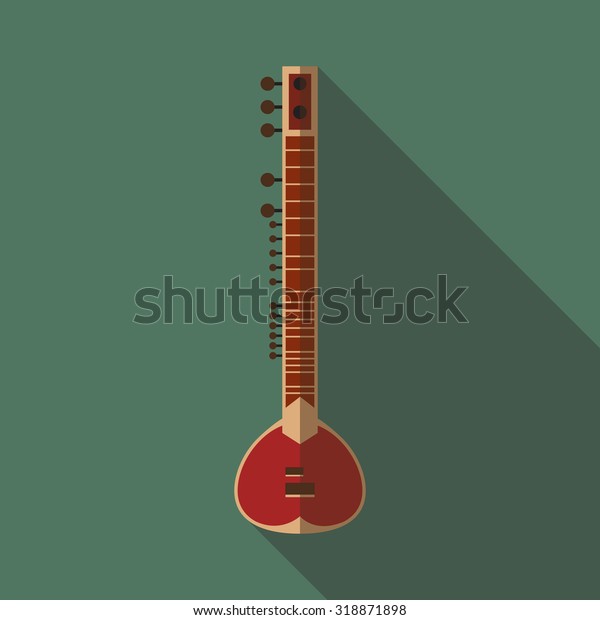 Flat icon of sitar instrument Vector\
illustration long shadow flat icon of sitar\
instrument