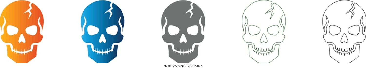 Ícone plano de uma caveira, parte de um conjunto de ícones consistente. Elemento gráfico vetorial preto sólido isolado em fundo branco, representando perigo ou perigo. Design plano.