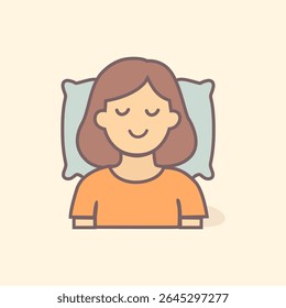 Flat icon of sleep pillow with peaceful face, perfect for bedtime routine, sleep aid content, comfort visuals, wellness themes, and digital health tools