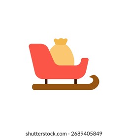 Flat icon of Santa’s sleigh carrying a gift sack full of presents. Ideal for festive delivery themes, Christmas gift promotions, and winter holiday campaigns.