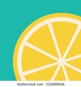 Flat icon slice of lemon isolated on turquoise background. Design for post and wallpaper. Flat style.