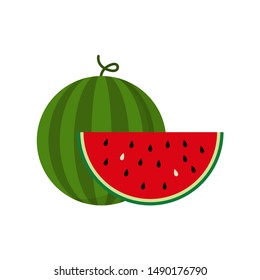 Flat icon slice of watermelon. Vector illustration icon, logo isolated on white background