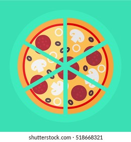 flat icon sliced delicious pizza