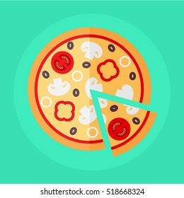 flat icon sliced delicious pizza
