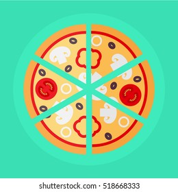 flat icon sliced delicious pizza