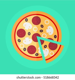 flat icon sliced delicious pizza