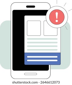 Flat Icon of Smartphone With Financial Notification Popup and Exclamation Mark in Clean Vector UI Style for Mobile Alert or Banking App Design Elements - Vector Illustration